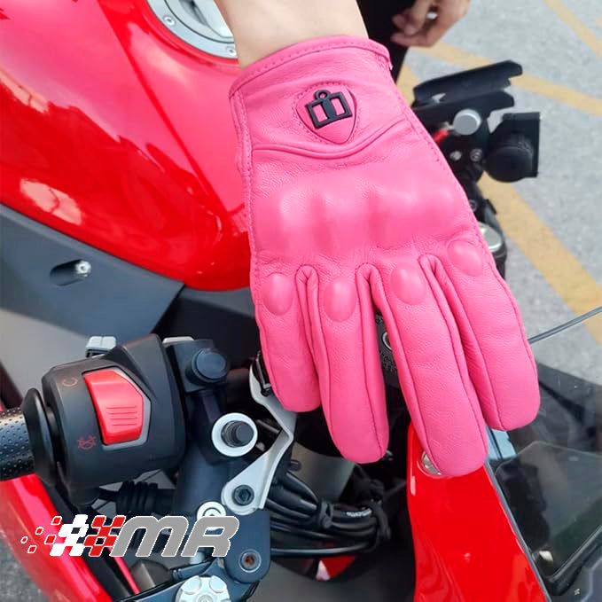 GUANTES DE CUERO PARA MOTO ICON PERSUIT - ROSADO