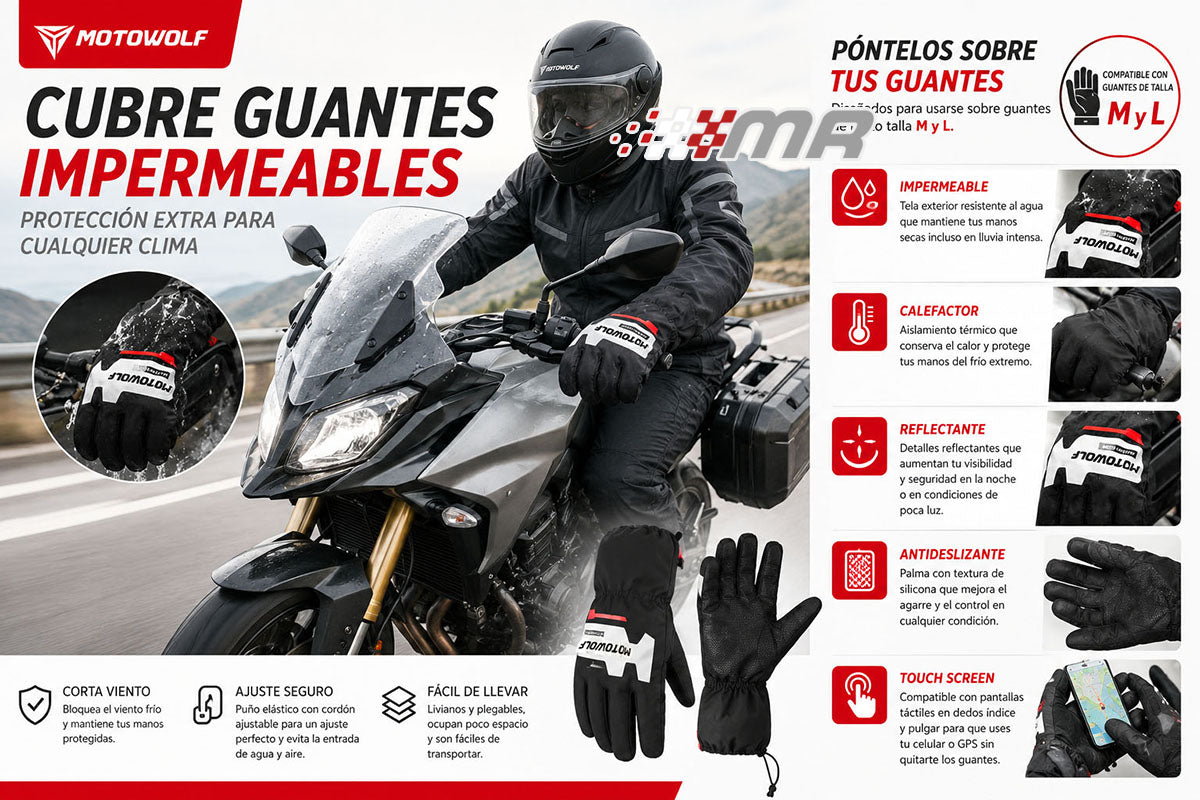 Cubre Guantes Impermeables Tactiles Motowolf Para Moto Talla M/L