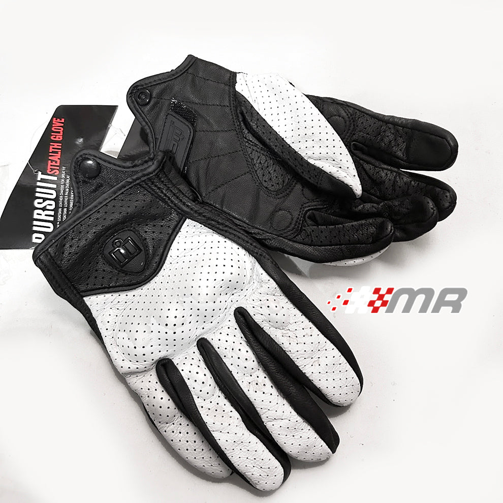 GUANTES DE CUERO PARA MOTO ICON PERSUIT - BLANCO