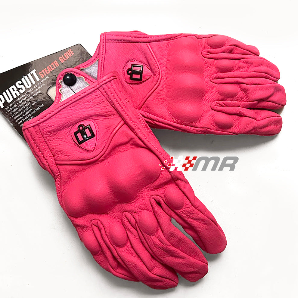 GUANTES DE CUERO PARA MOTO ICON PERSUIT - ROSADO