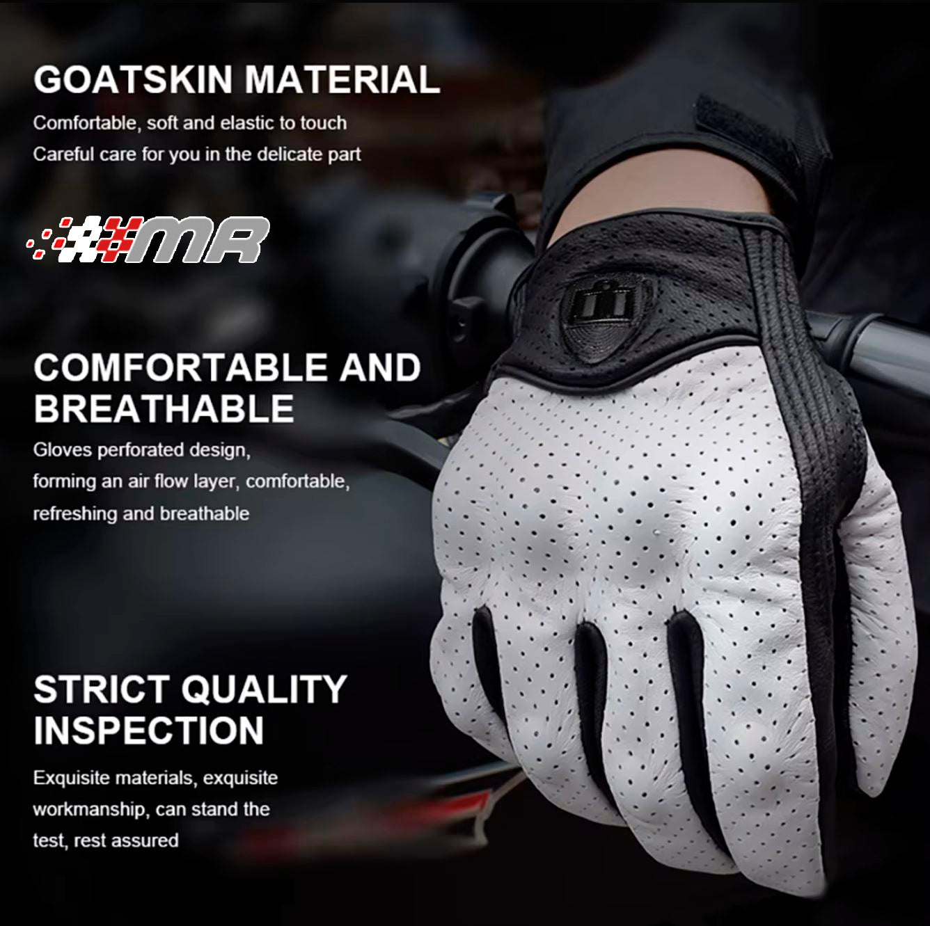 GUANTES DE CUERO PARA MOTO ICON PERSUIT - BLANCO