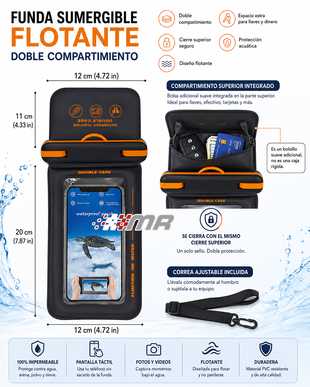 Funda Acuática Flotante Para Celular Con doble Compartimiento