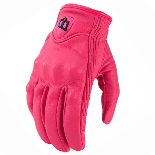 GUANTES DE CUERO PARA MOTO ICON PERSUIT - ROSADO